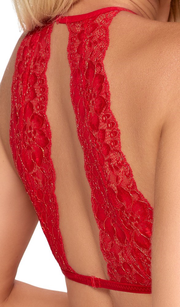 Rött set BH, höfthållare och stringtrosa