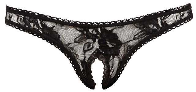 Lace Open Crotch String Black