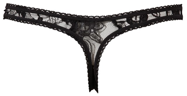 Lace Open Crotch String Black