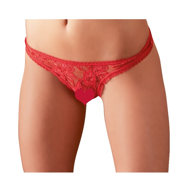 Lace Open Crotch String Red