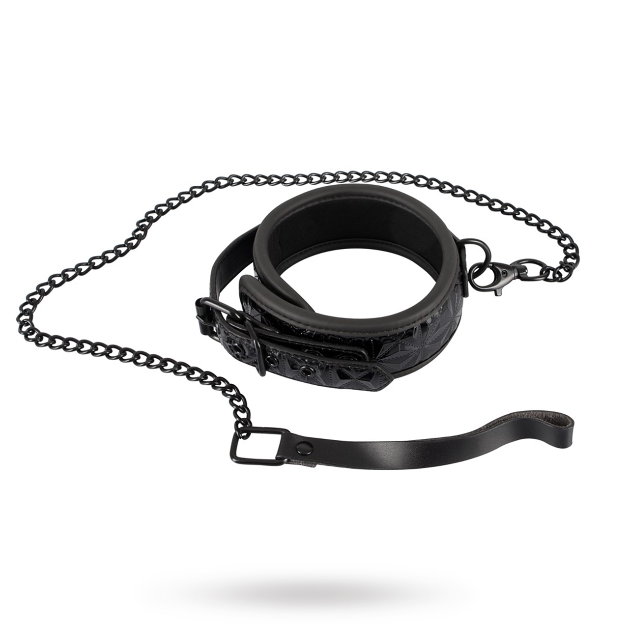 Halsband med svart koppel