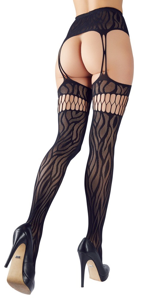 Suspender Tights with Zebra Pattern - Black