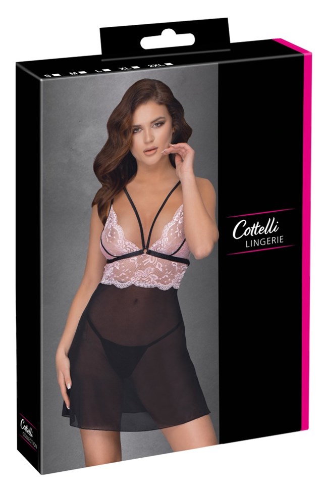 Babydoll with Lace & Straps - Black/Pink