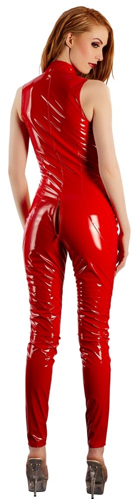 Röd Jumpsuit Av Vinyl Med Dragkedja