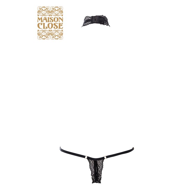 LE PETIT SECRET - OPENABLE THONG WITH HARNESS - BLACK
