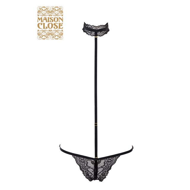 LE PETIT SECRET - OPENABLE THONG WITH HARNESS - BLACK