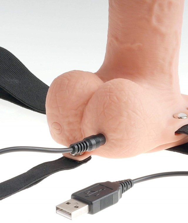 Hollow Rechargeable Strap-On With Balls - 23 cm