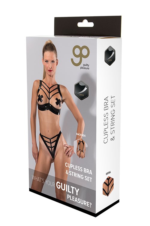 Latex Bra And String Set - Black