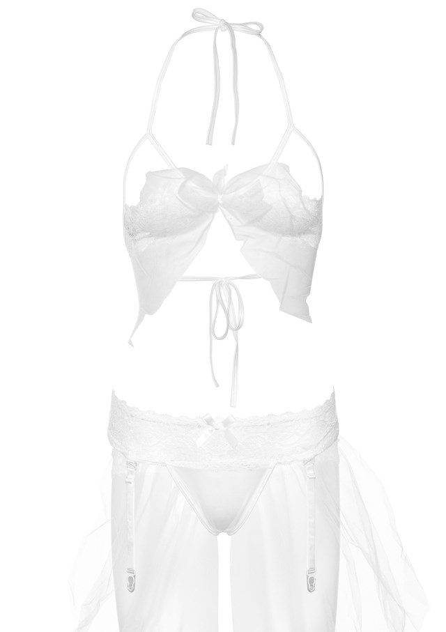 Bra & Garter Panty Set - Vit