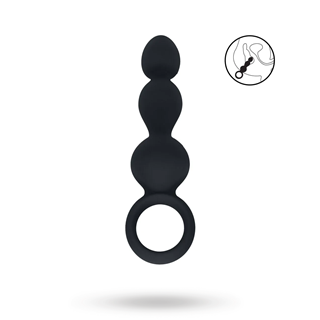 Beaded Silicone Anal Probe With Loop - Black