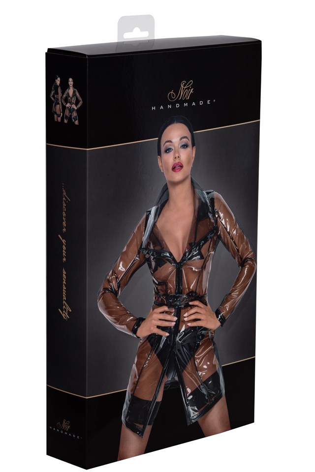 F261 Genomskinlig kappa med svart skärp