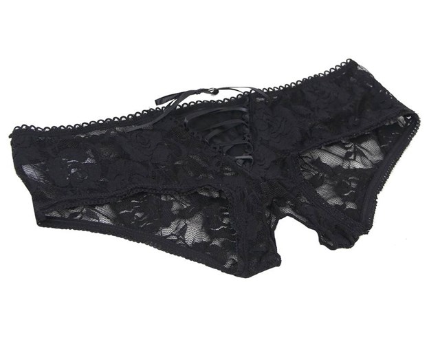 Crotchless Strappy Lace Thong Black