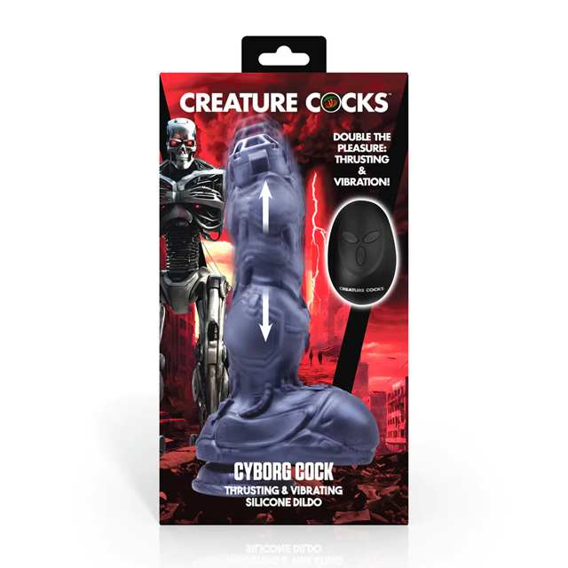 Cyborg Cock - Thrusting and Vibrating Silicone Dildo - Silver