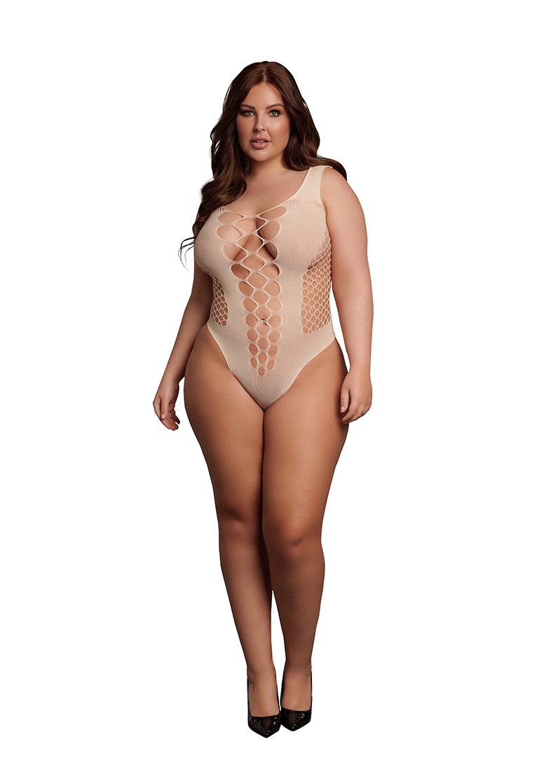 Beige V-ringad teddy - plus size
