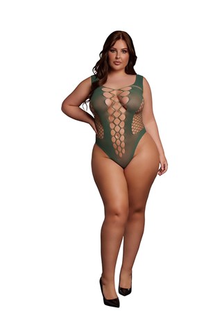 Grön V-ringad Teddy - Plus Size