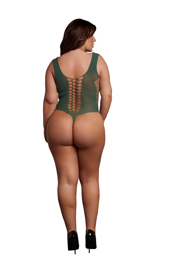 Grön V-ringad teddy - plus size