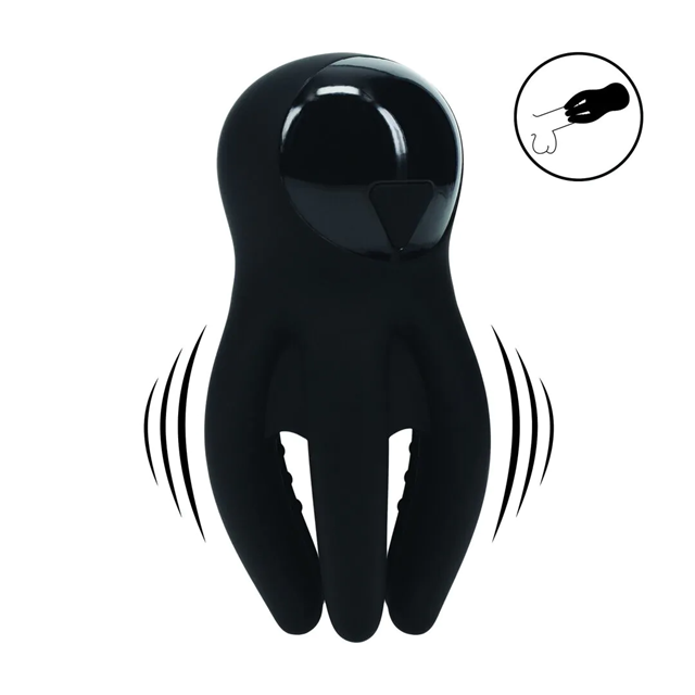 Digital Vibrating Penis Head Stimulator with Tentacles - Black