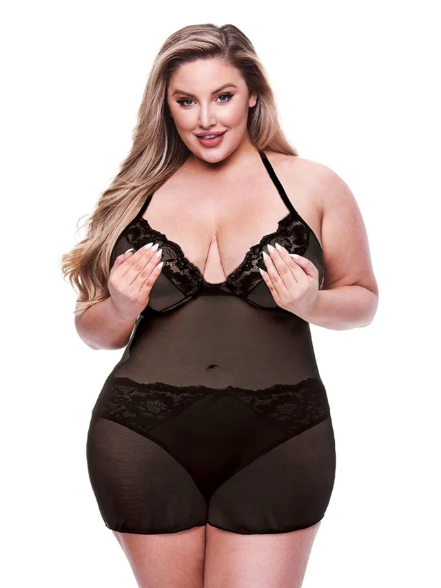 Eco Chemise & Panty Set Black Queen Size