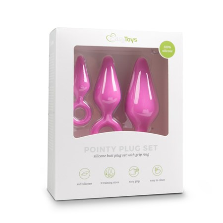 Pink Buttplugs With Pull Ring Set