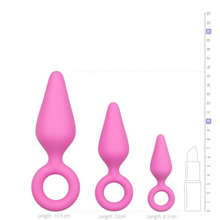 Pink Buttplugs With Pull Ring Set
