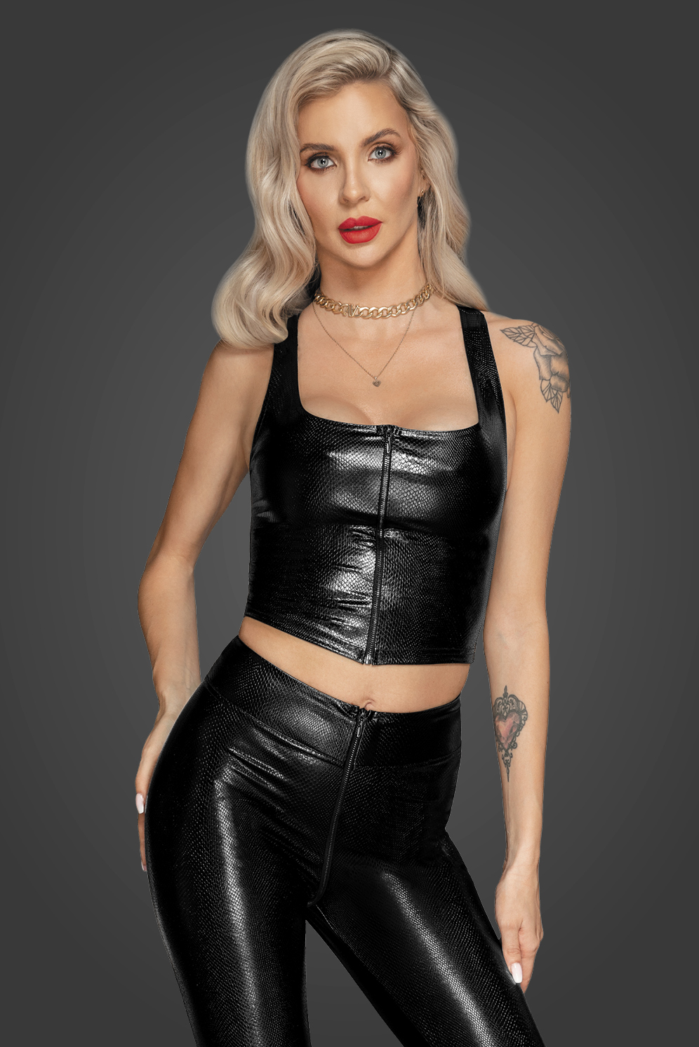F275 Snake wetlook topp med dragkedja