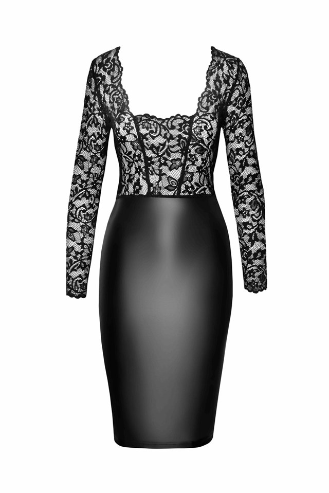 F295 Euphoria lace and wetlook midi dress