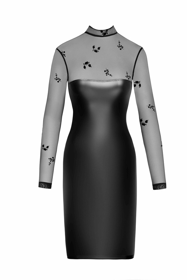 F310 Sublime wetlook klänning med flockad mesh