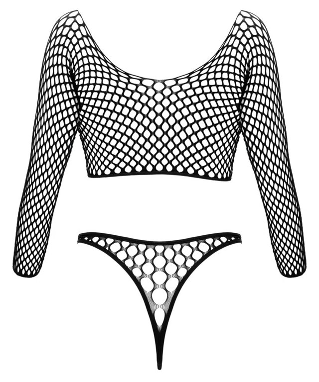 Net Thong Body With Long Sleeves