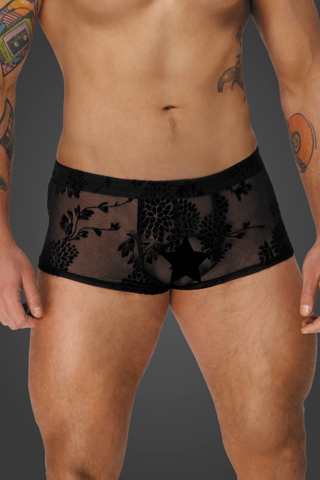 H074 svarta broderade shorts