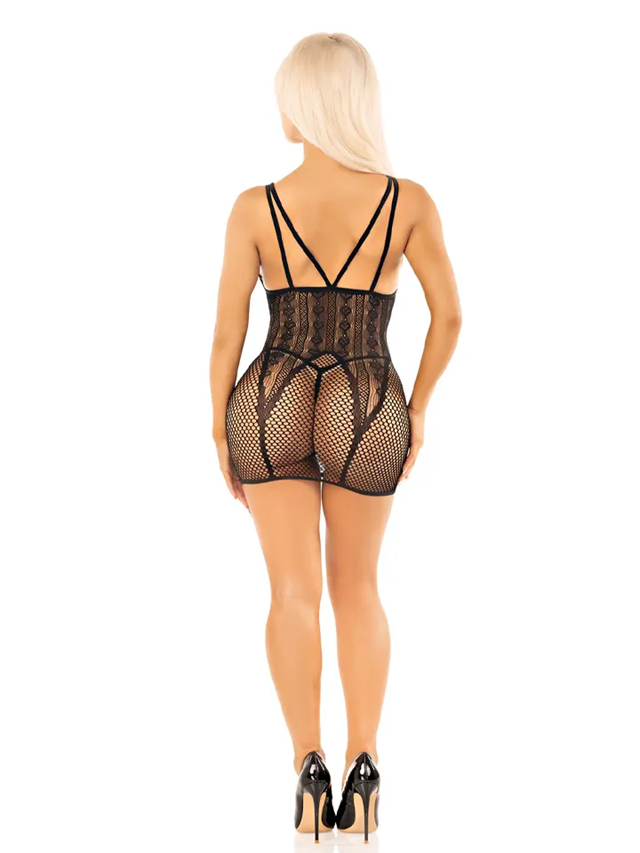 Heart Net Mini Dress Black