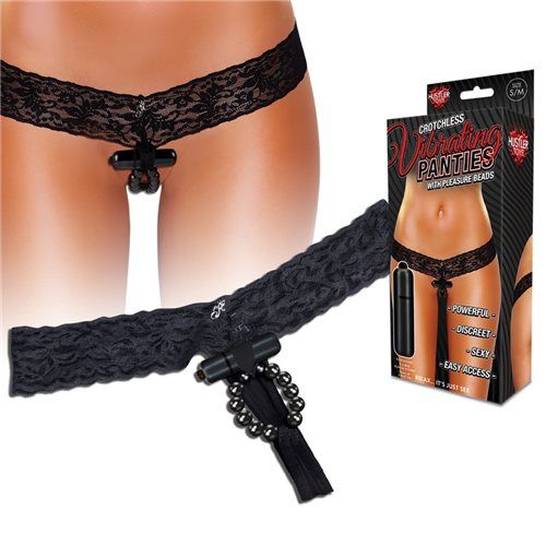 Hustler Lingerie Vibrating Lace Thong With Stimulating Beads Black S/M | SEXIGA KLÄDER - SEXIGA UNDERKLÄDER - Sexiga trosor | Intimast