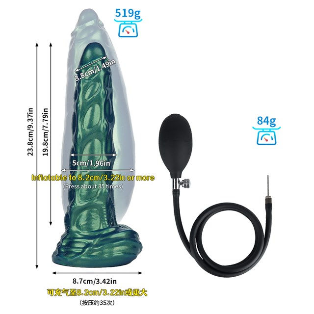 Inflatable Monster Dildo Green 24 cm
