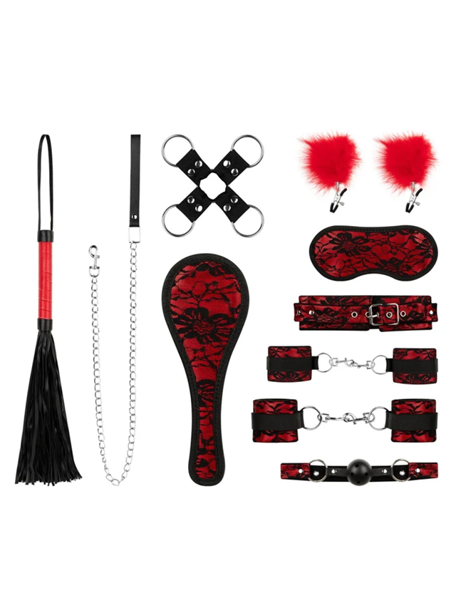 Lace & Leather Look 8-pcs Bondage Set
