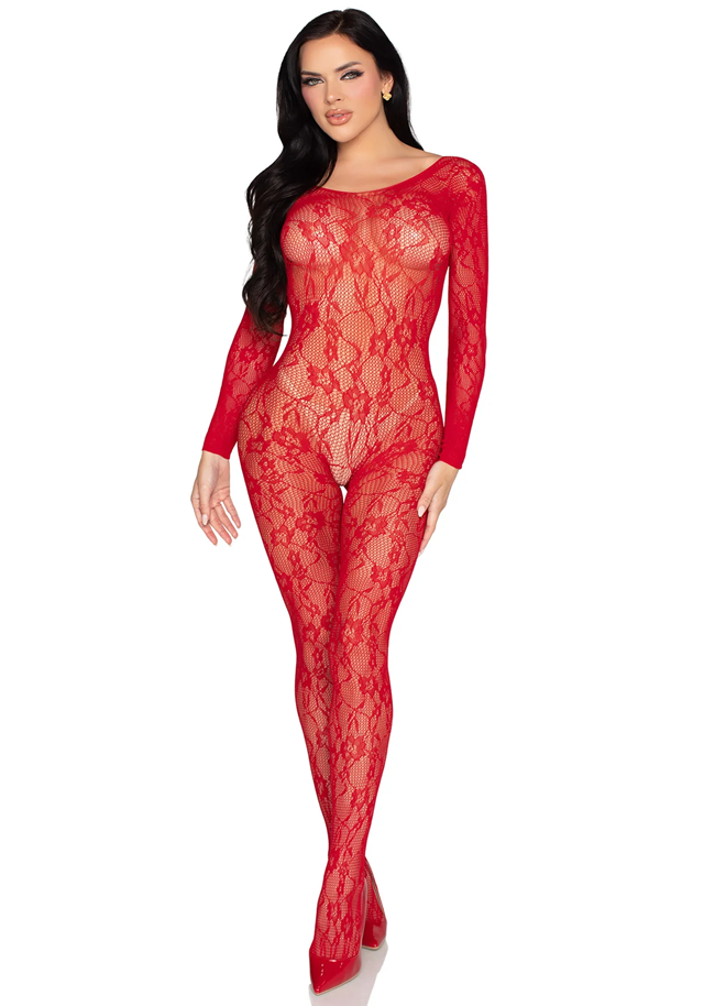 Lace Lingerie Bodystocking Red