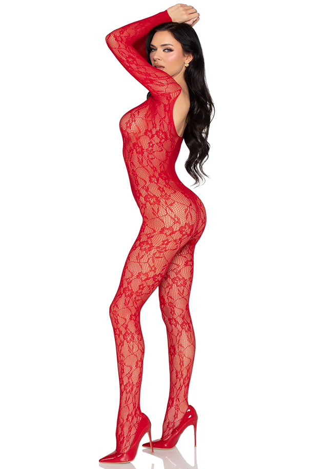 Lace Lingerie Bodystocking Red