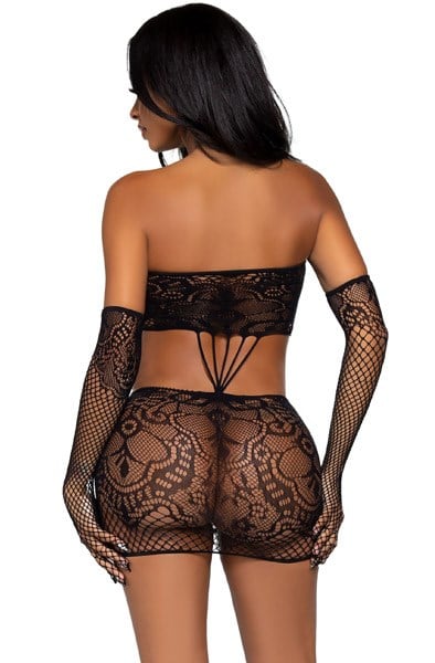 Lace Tube Dress & Gloves Black