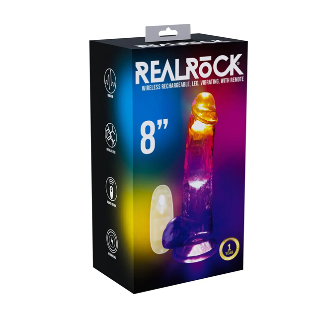 LED Vibrating Straight Cock with Balls 20 cm - Transparent