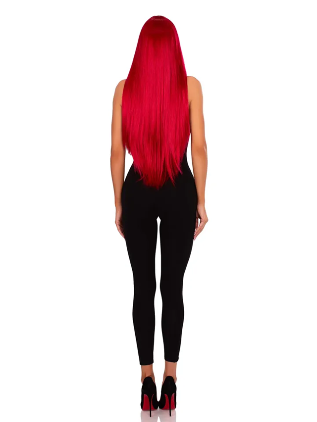 Long Straight Center Part Wig Red