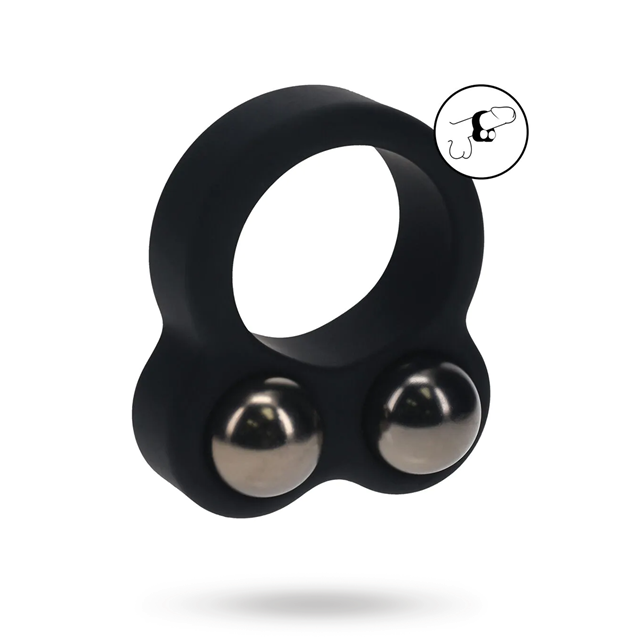 Liquid Silicone Double Weighted Ball Cockring - Black