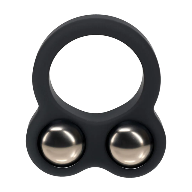 Liquid Silicone Double Weighted Ball Cockring - Black