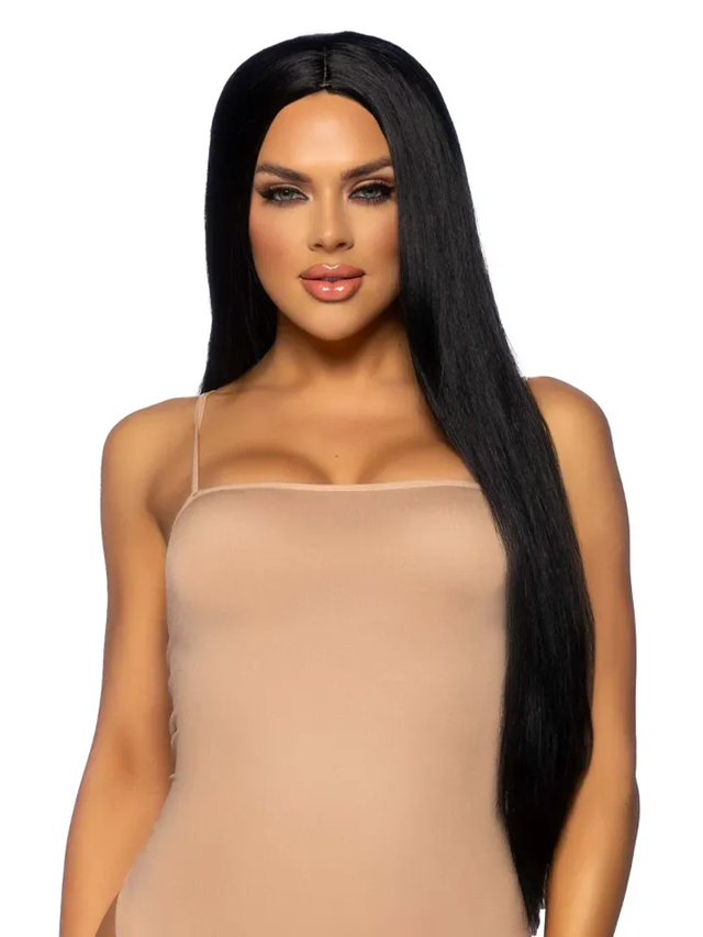Long Straight Center Part Wig Black