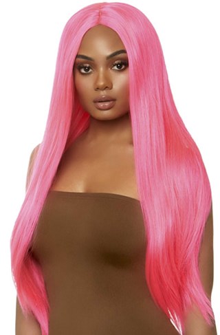 Long Straight Center Part Wig Neon Pink