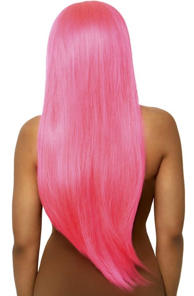 Long Straight Center Part Wig Neon Pink