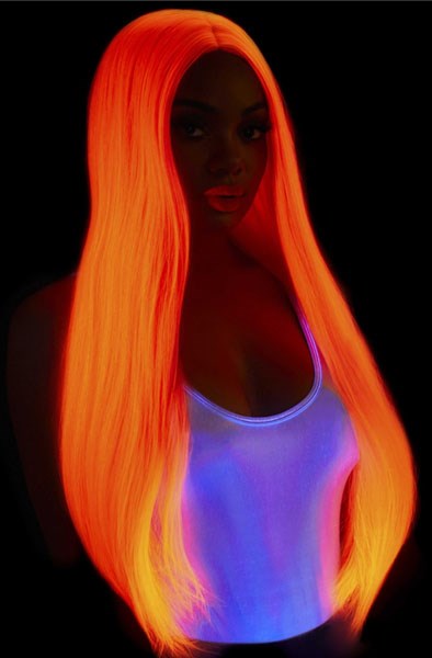 Long Straight Center Part Wig Neon Pink