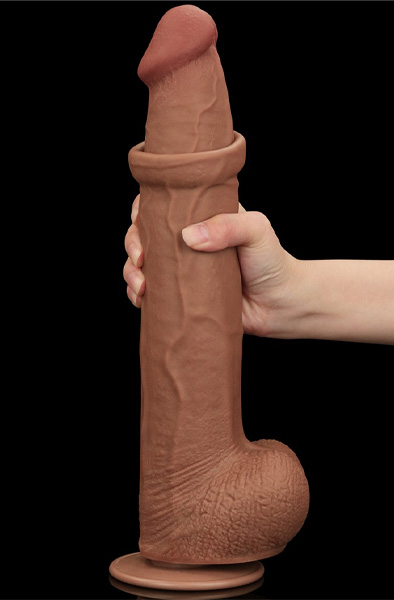 Sliding Skin Dual Layer Dildo Brown 34 cm
