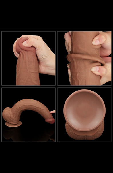 Sliding Skin Dual Layer Dildo Brown 34 cm