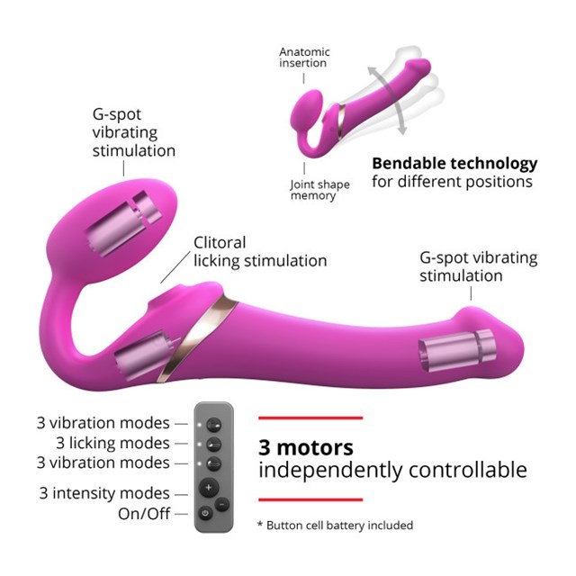 MULTI ORGASM BENDABLE STRAP-ON - XL - FUCHSIA