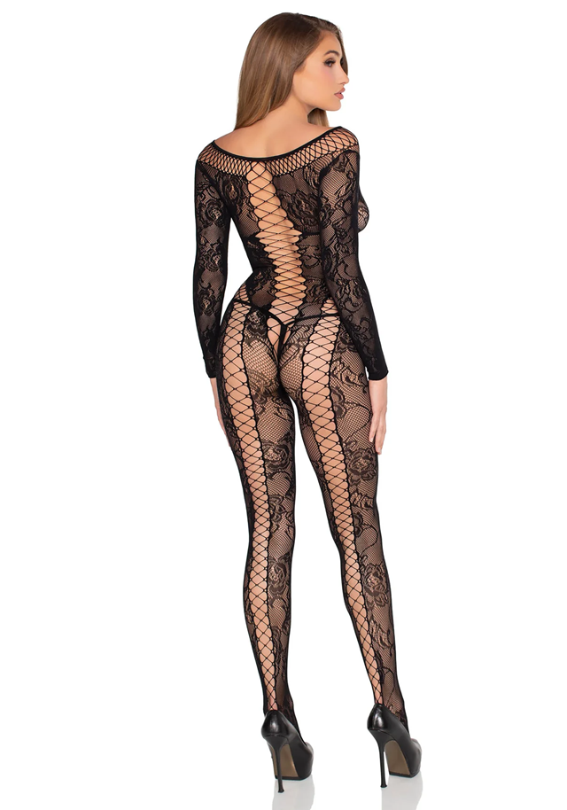 Net & Lace Jumpsuit Black