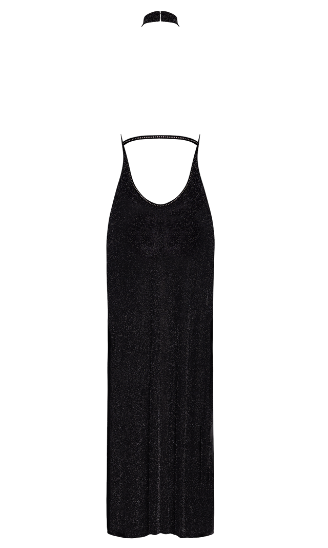 F372 Onyx Twin-slit Long Dress