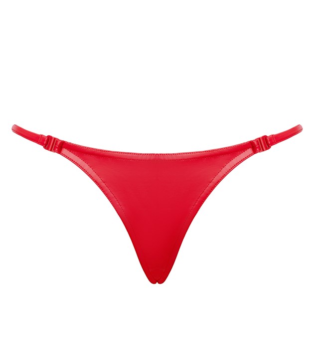 P013 Powerwetlook Red Thong With Double Opening